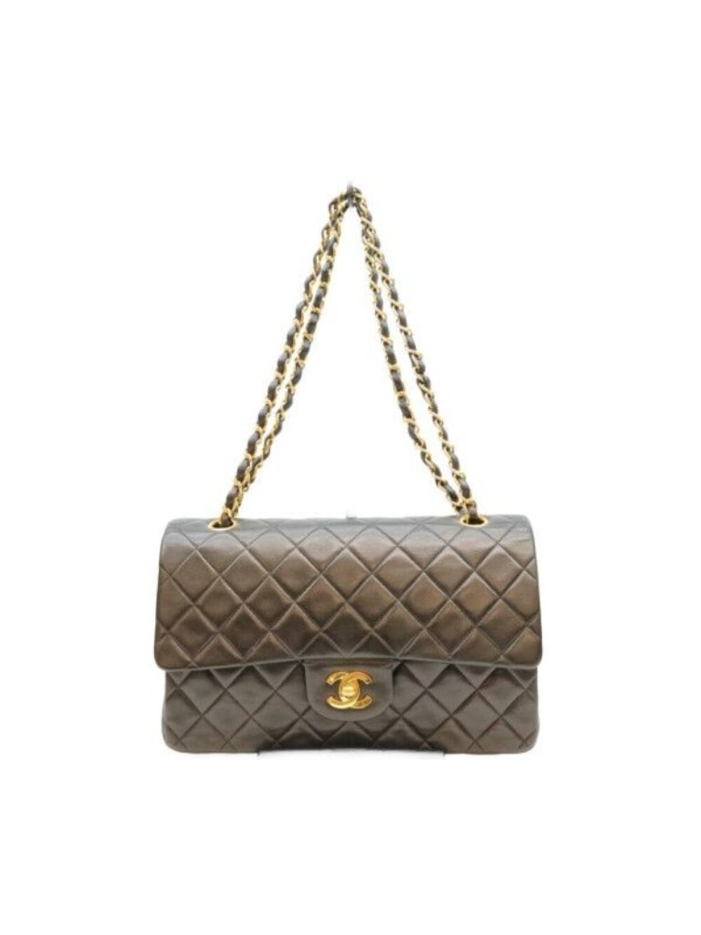 Chanel Black Lambskin Gold Quilted 25 Shoulder Bag